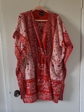 Red Elephant Print Swim Coverup